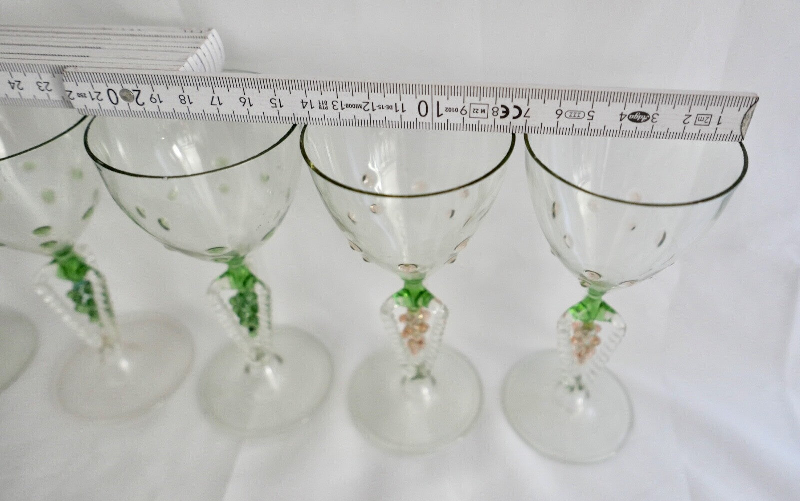 6x Lauscha Bimini Wein Glas Gläser Set Art Deco 14,8 cm buntes Traubenmotiv