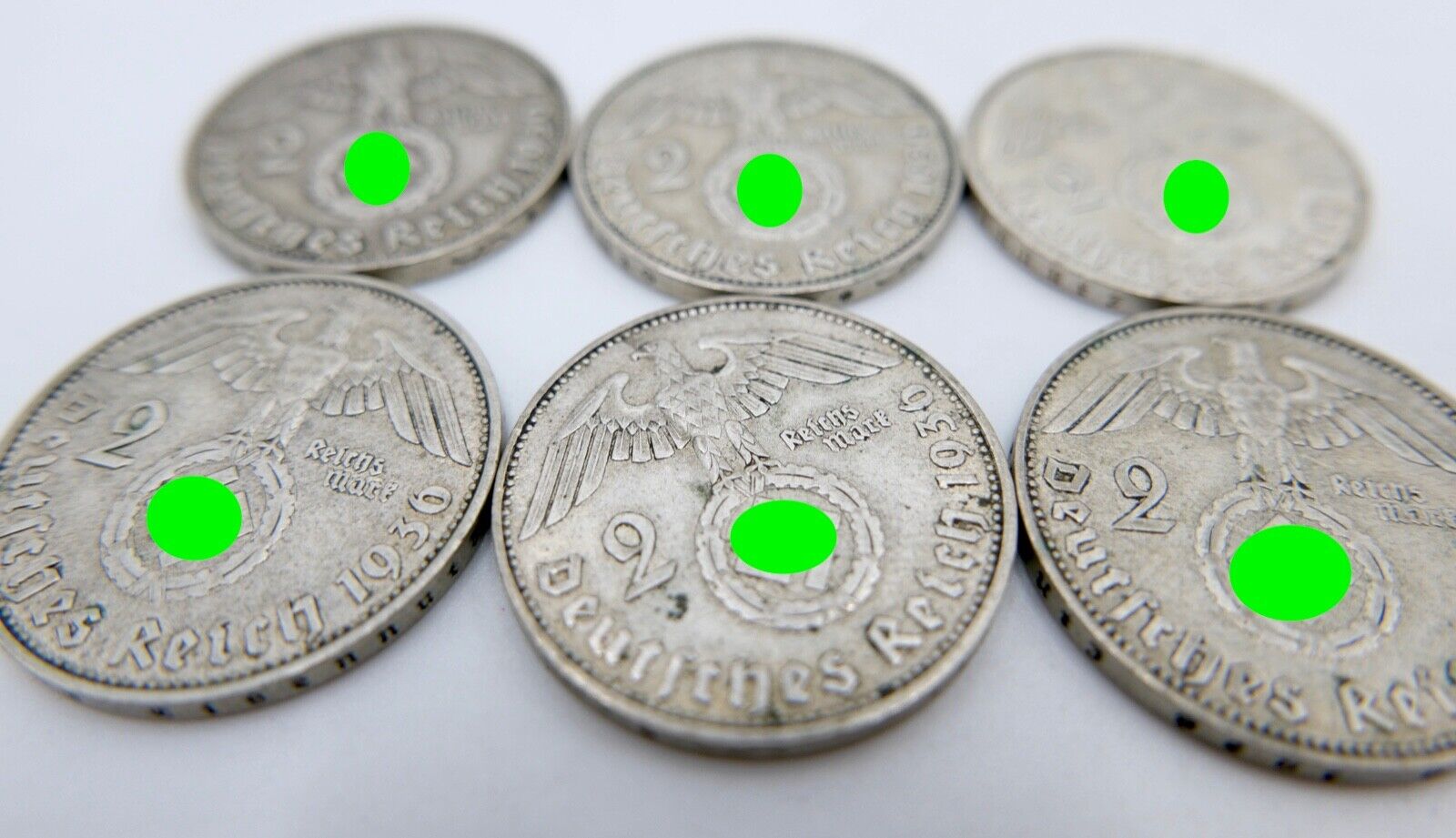 6x 2 Reichsmark 625 Silbermünzen 1936 Jäger J. 366 Hindenburg