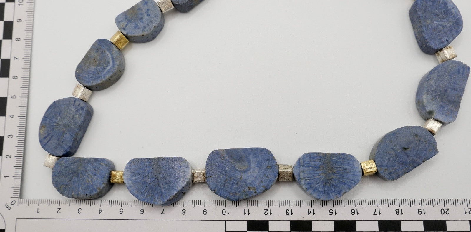 Natürliche blaue Koralle Kette Collier 925 Silber vergoldet Würfel 51 cm