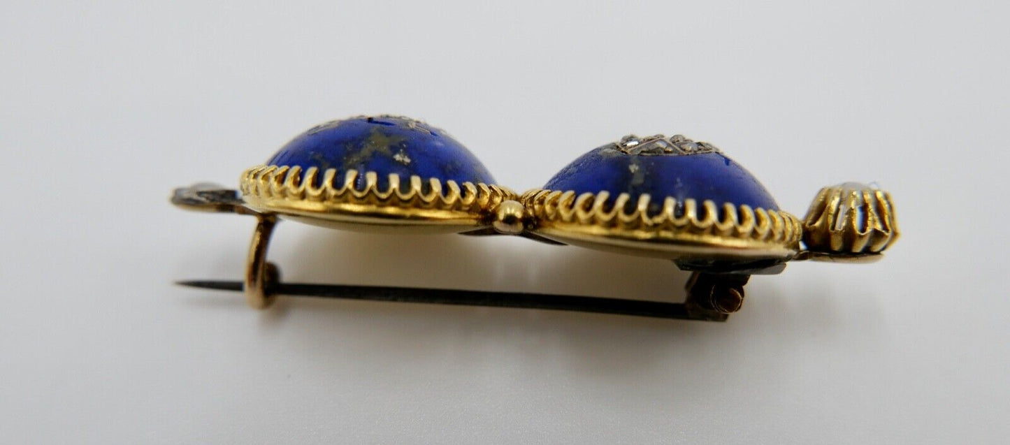 Antike 750 18K Gold Brosche Anstecknadel Perlen Diamanten Lapis Käfer 19. JH