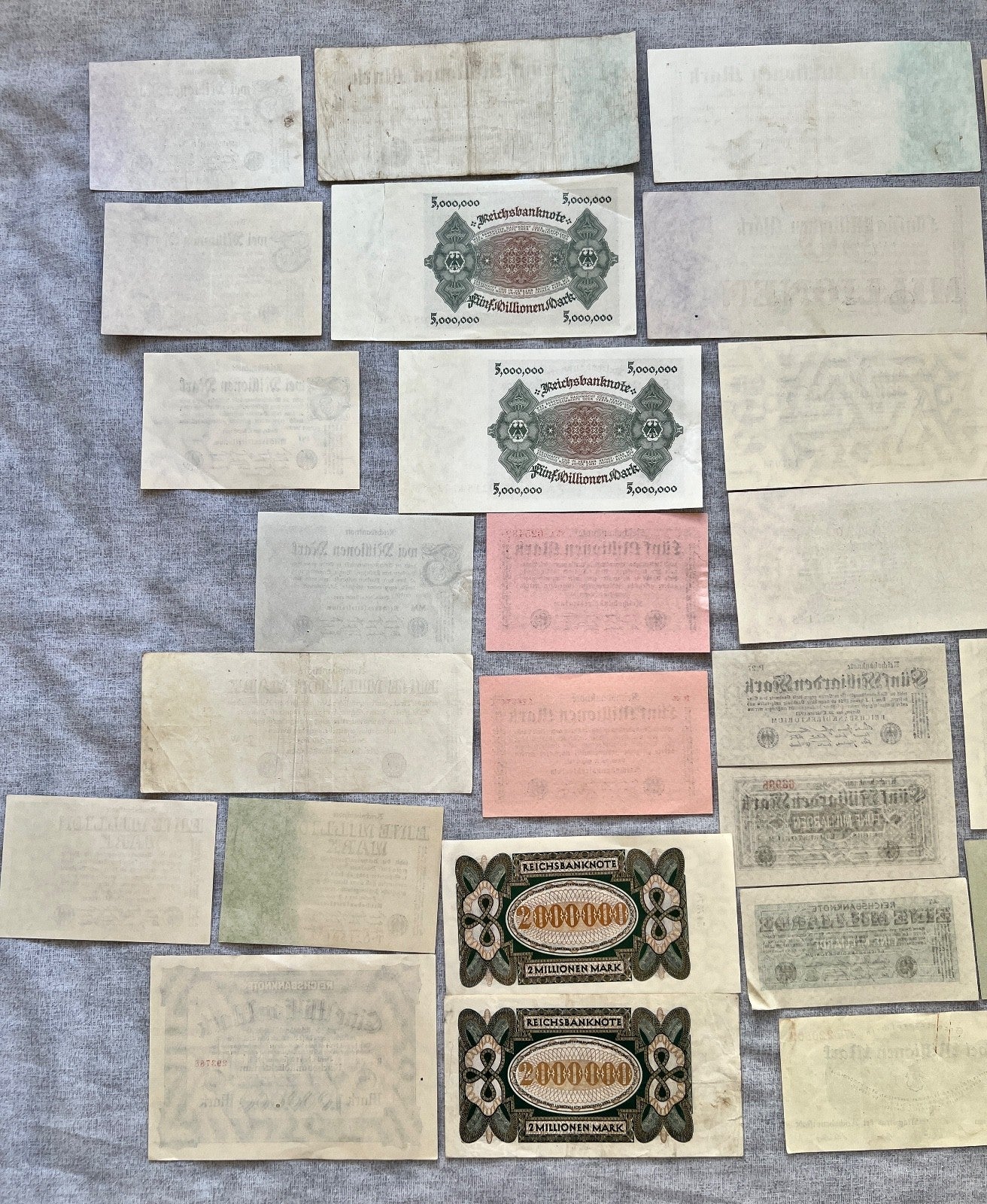 Posten 37x Inflation Geldscheine Banknoten Mio Mrd Mark UNC dt. Reich Ro. 111c