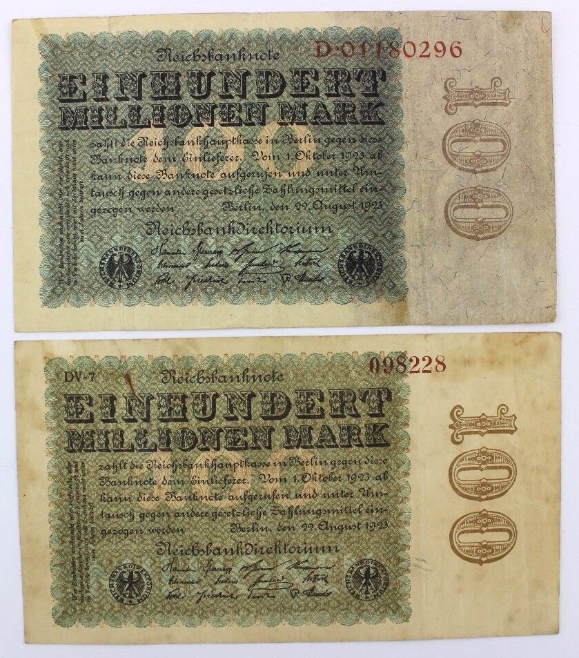 2x Ro. 106b Banknote 100 Millionen Mark 1923 TOP old Bill