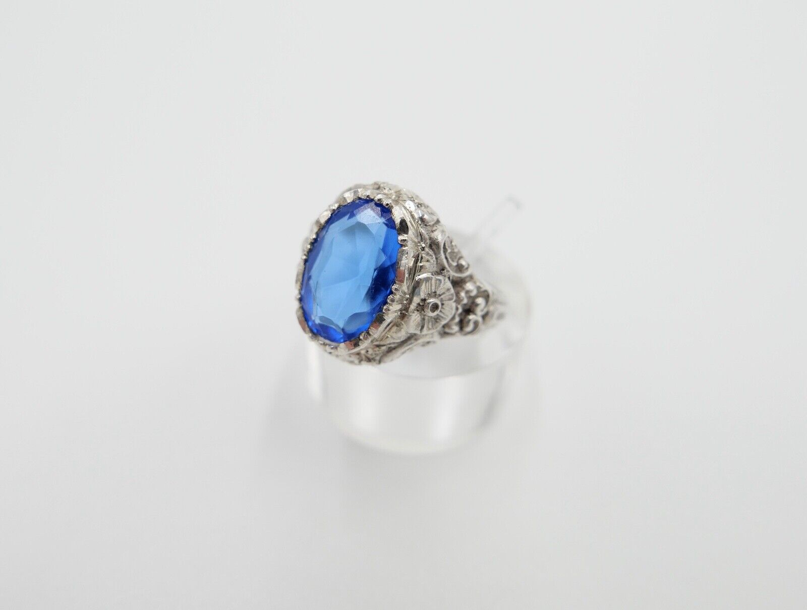 Jugendstil Damenring Ring Silber 935  Gr. 56 mit blauem Glasstein