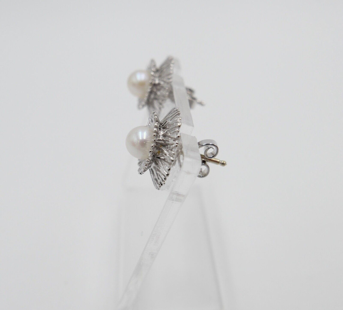 1970er Weißgold Zuchtperlen Damen Ohrringe Ohrstecker 585 / 14K Perle Ø 13 mm - Antikhandel-Stuttgart