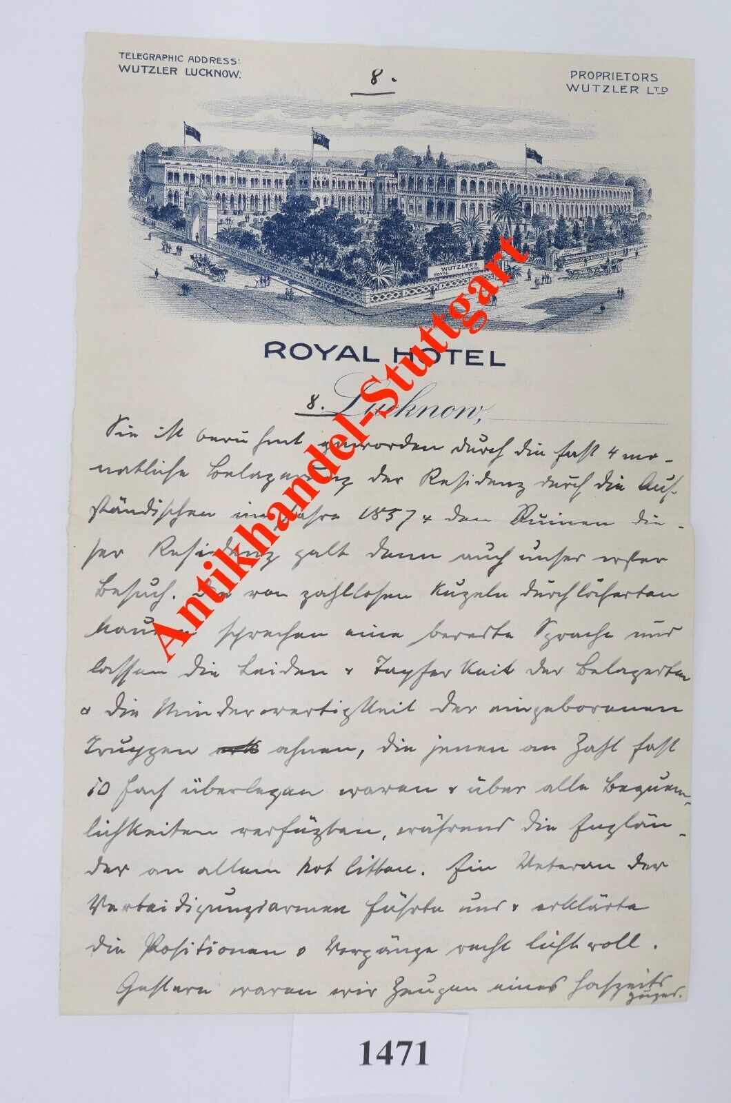 Alte Brief Telegramm Bericht " ROYAL HOTEL LUCKNOW " LAKHNAU um 1910 INDIEN