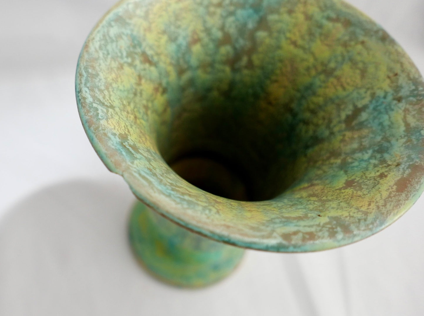 60er  70er Keramik Gerhard Liebenthron Blumenvase in grün gelb 14 cm