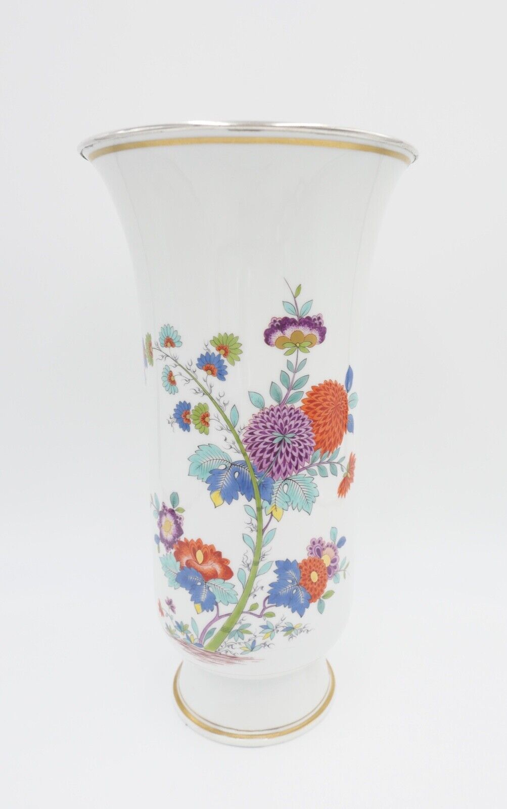 Meissen 1. Wahl L. 262 Unikat Vase 34,5cm hoch indische Blumen mit Silbermontur