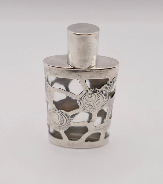 Kleines altes florales Glas Flakon mit 925 Sterling Silber Mexiko RM