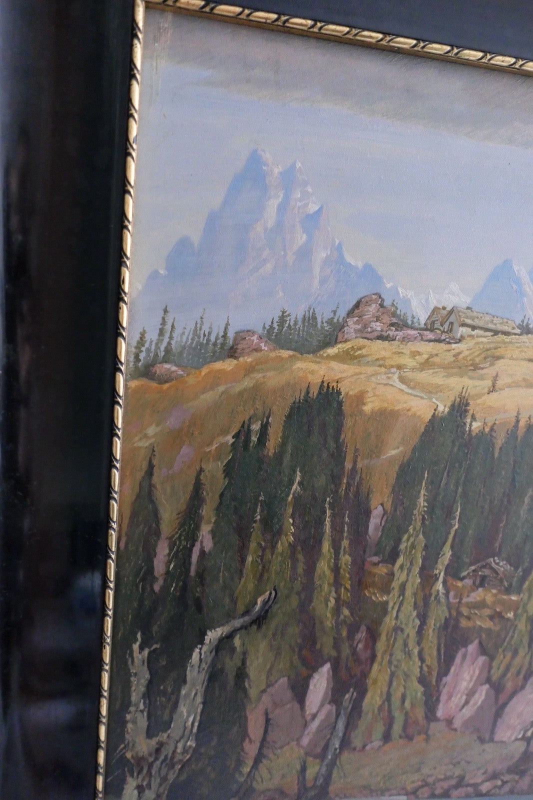 Ölgemälde Alpenlandschaft See Gebirge Adolph Friedrich Vollmer auf Zinkplatte