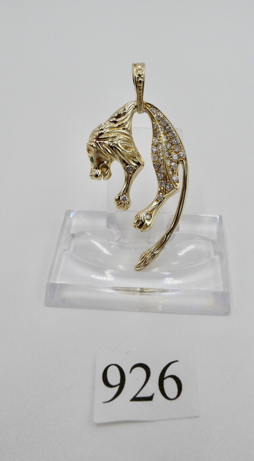 Massiver Gold Anhänger LÖWE Brillanten & Smaragd 585 14K Gelbgold 1,06 Ct 1980er