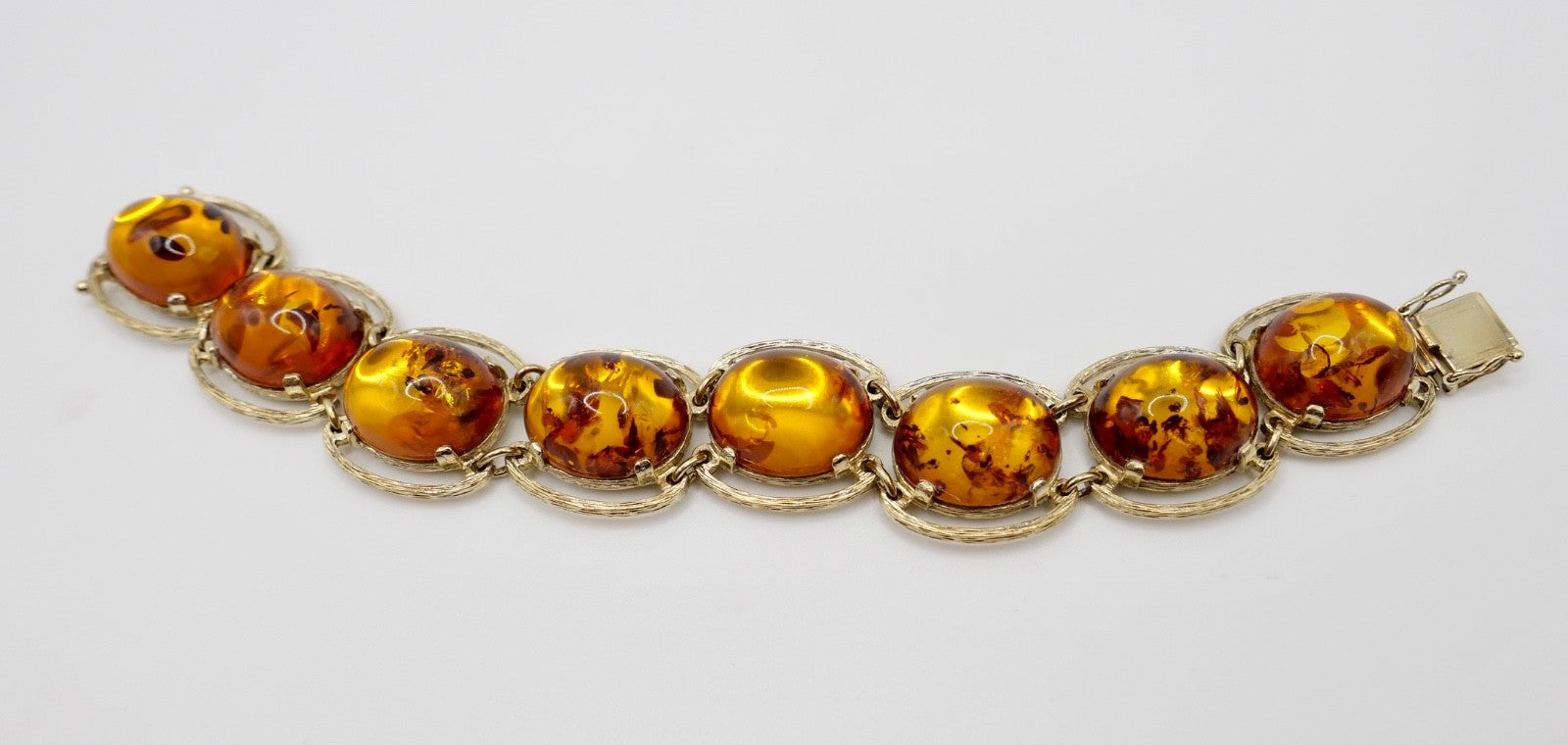 Vintage 835 Silber Armband Gelbgold-Optik mit Bernstein Besatz 19,5 cm