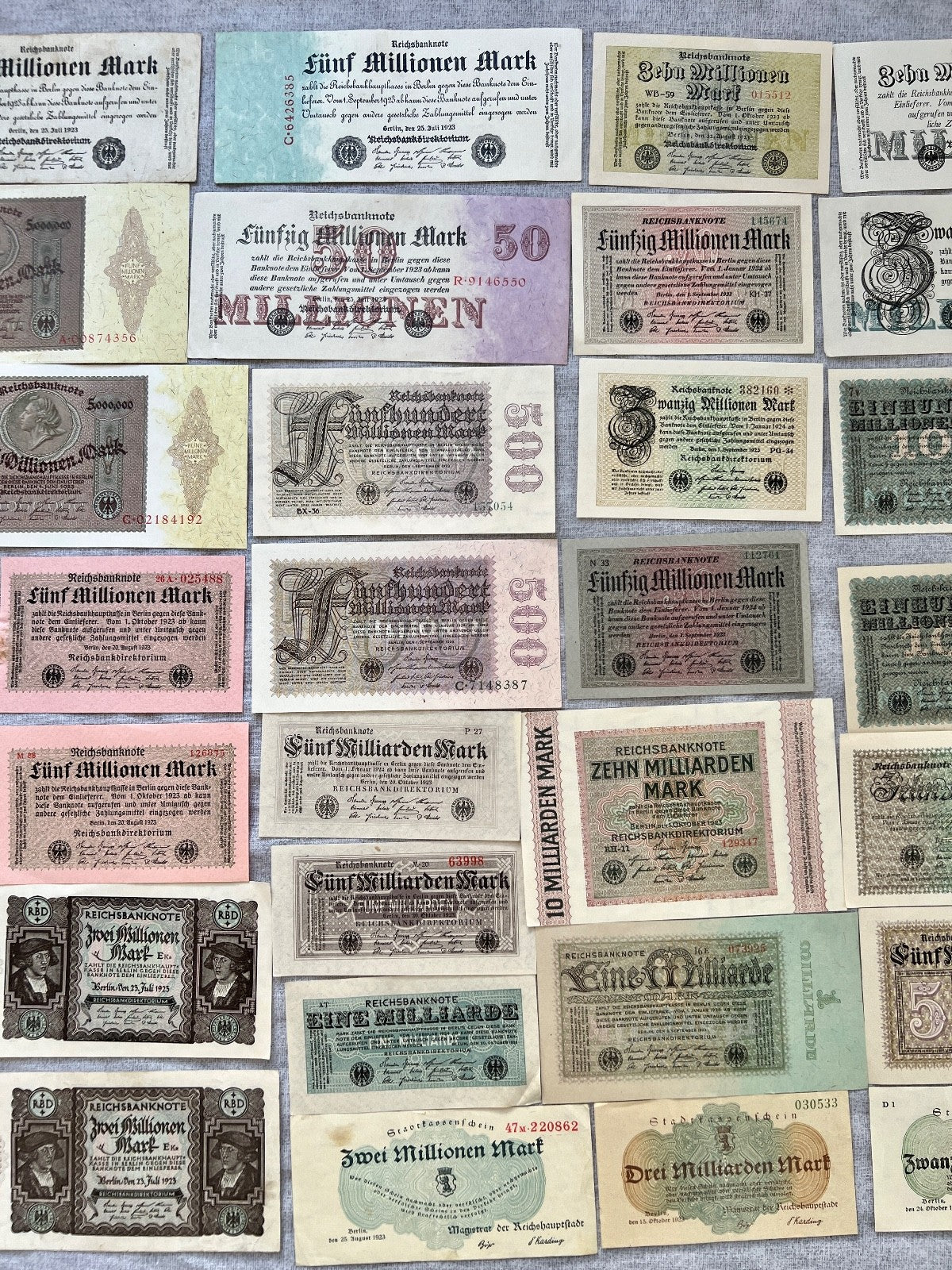 Posten 37x Inflation Geldscheine Banknoten Mio Mrd Mark UNC dt. Reich Ro. 111c