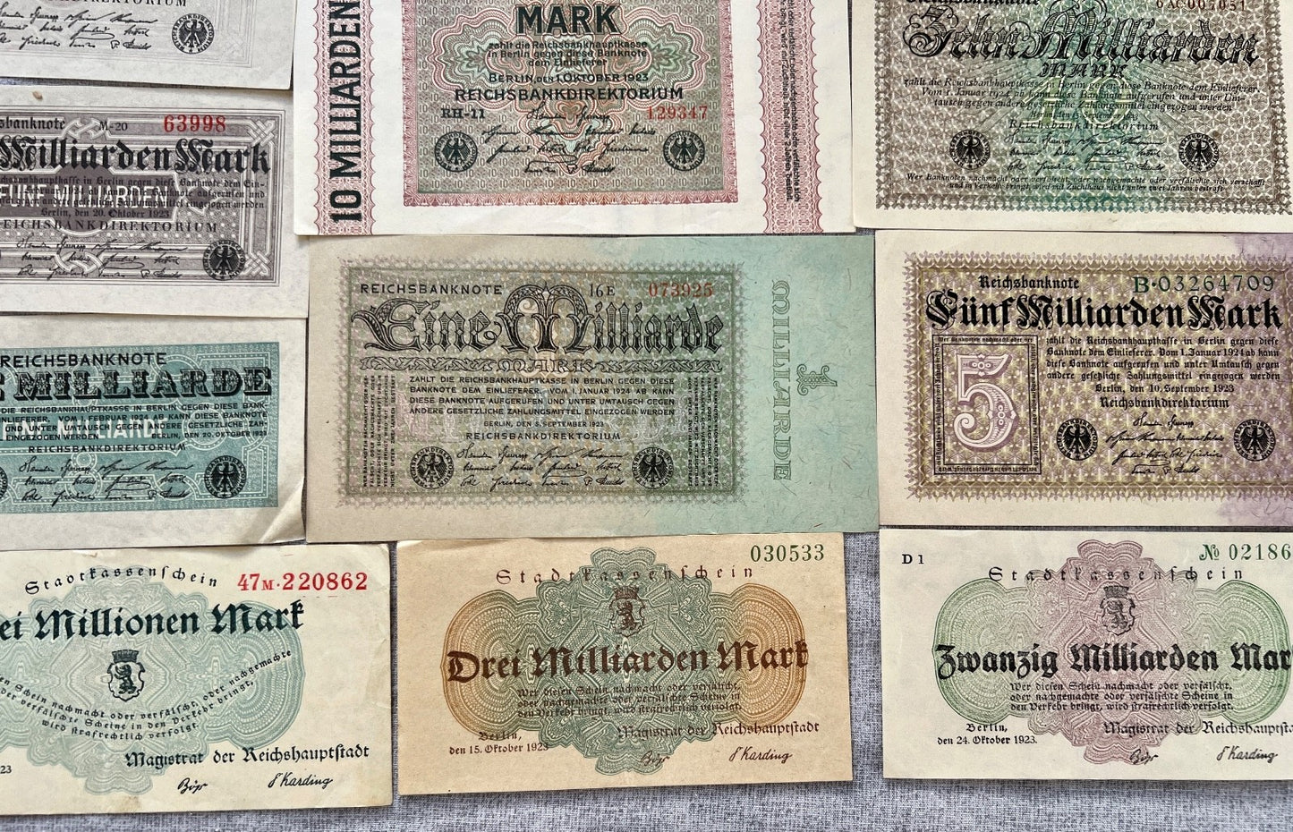 Posten 37x Inflation Geldscheine Banknoten Mio Mrd Mark UNC dt. Reich Ro. 111c