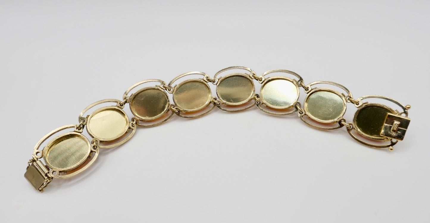 Vintage 835 Silber Armband Gelbgold-Optik mit Bernstein Besatz 19,5 cm