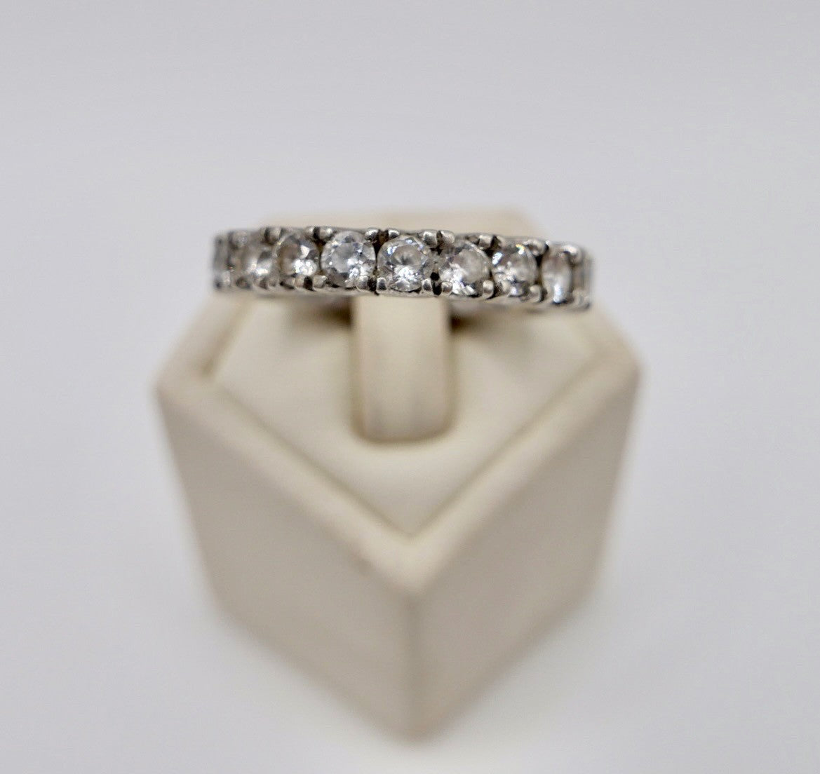Alter eleganter Silber Memory Eternity Ring 925er Silber Zirkonia Besatz Gr. 58