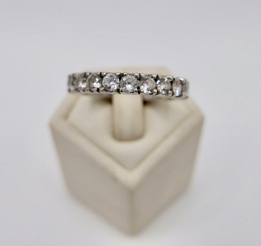 Alter eleganter Silber Memory Eternity Ring 925er Silber Zirkonia Besatz Gr. 58