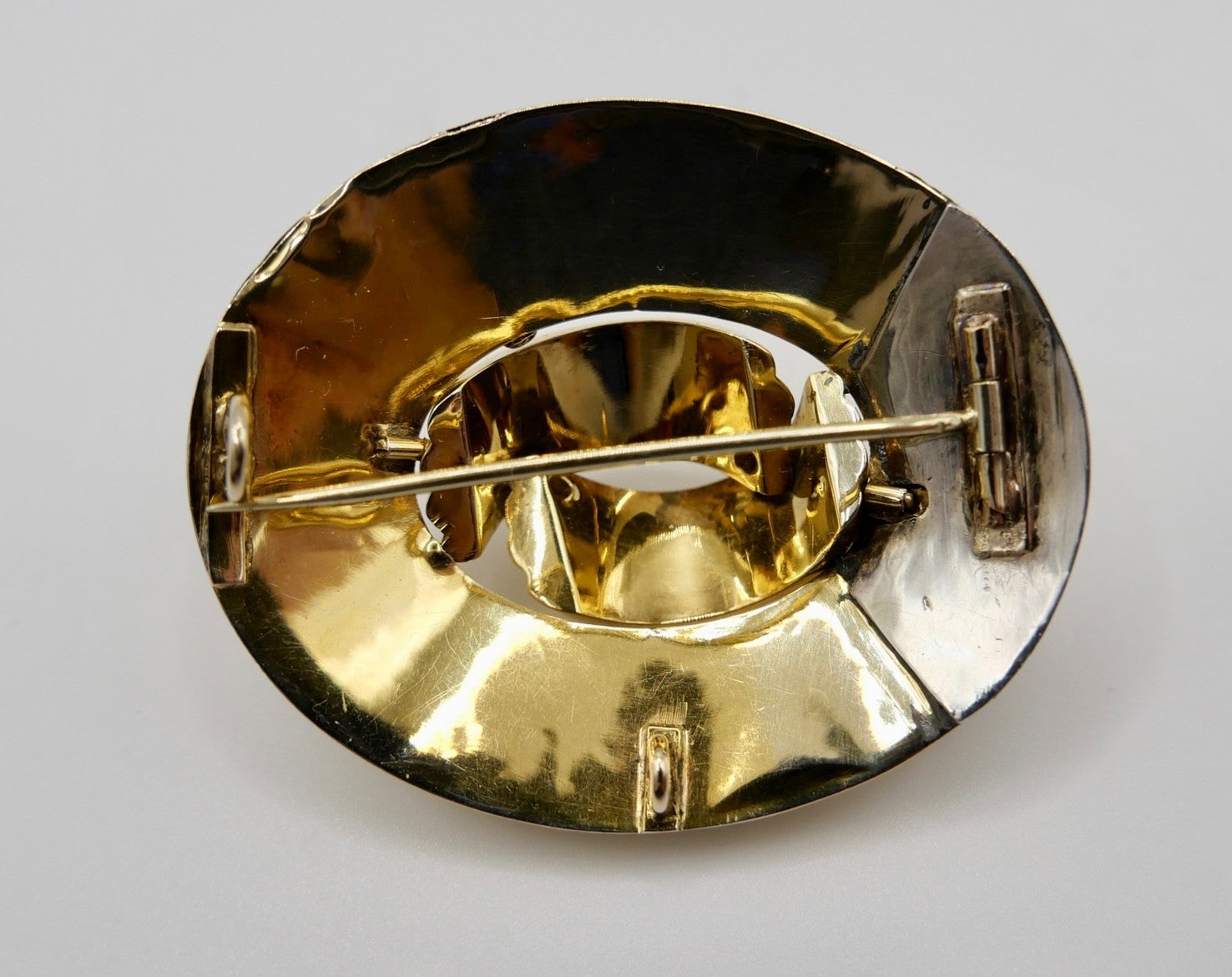 Ovale antike 585 Schaumgold Knoten Brosche 2-teilig Gelbgold um 1880 Biedermeier