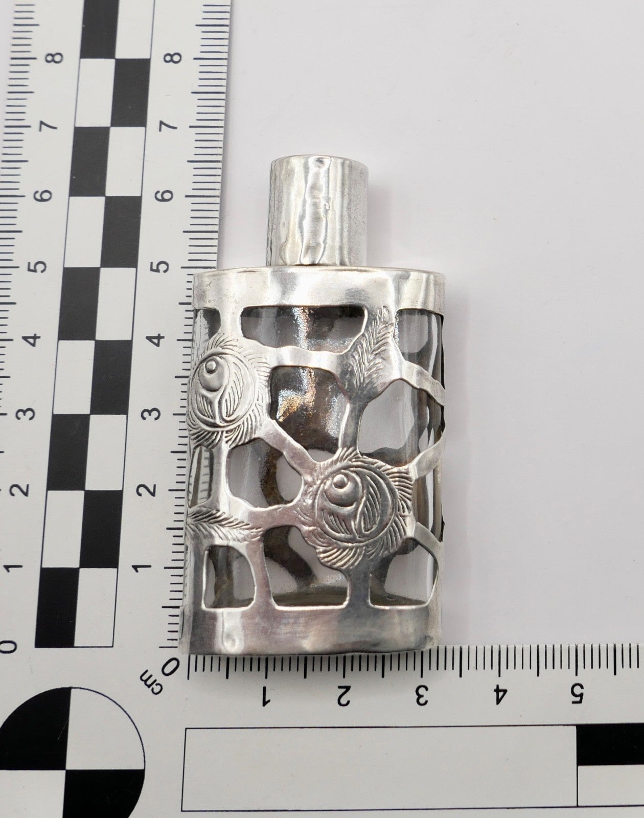 Kleines altes florales Glas Flakon mit 925 Sterling Silber Mexiko RM