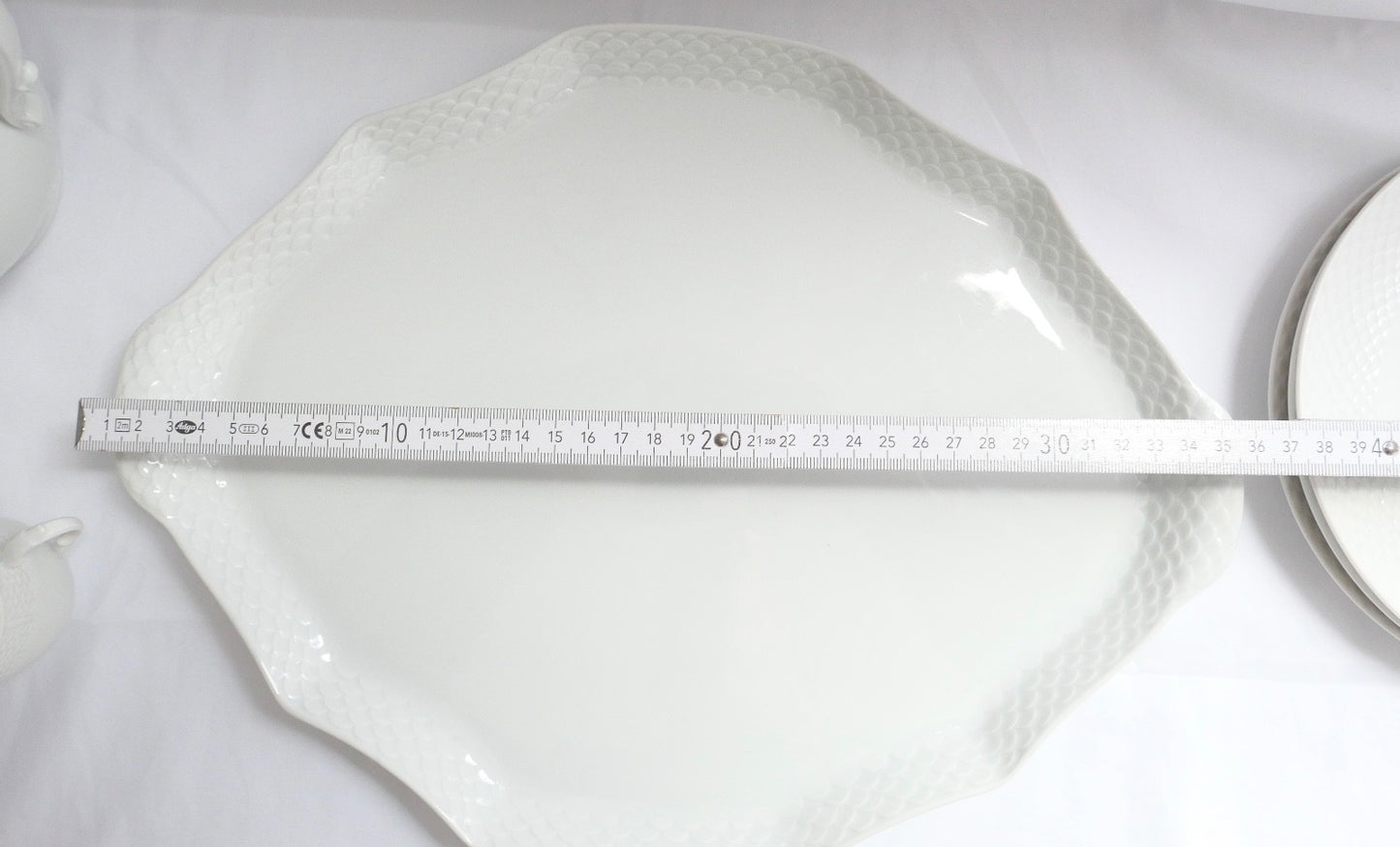 7 Tlg. Ludwigsburg Mokka / Kaffee /  Teilservice weiß Schuppenmuster