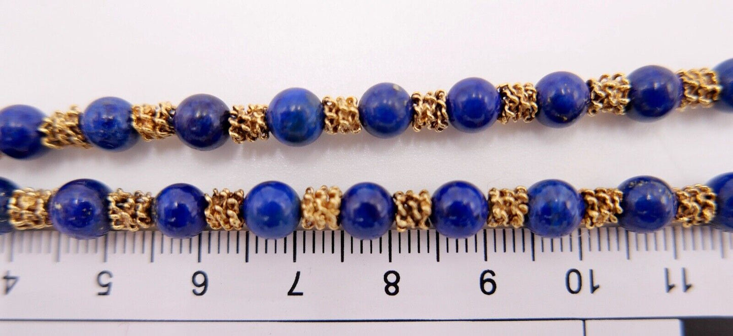 Lapislazuli Lapis Perlen Kugel Kette Collier Gelbgold 750 / 18K