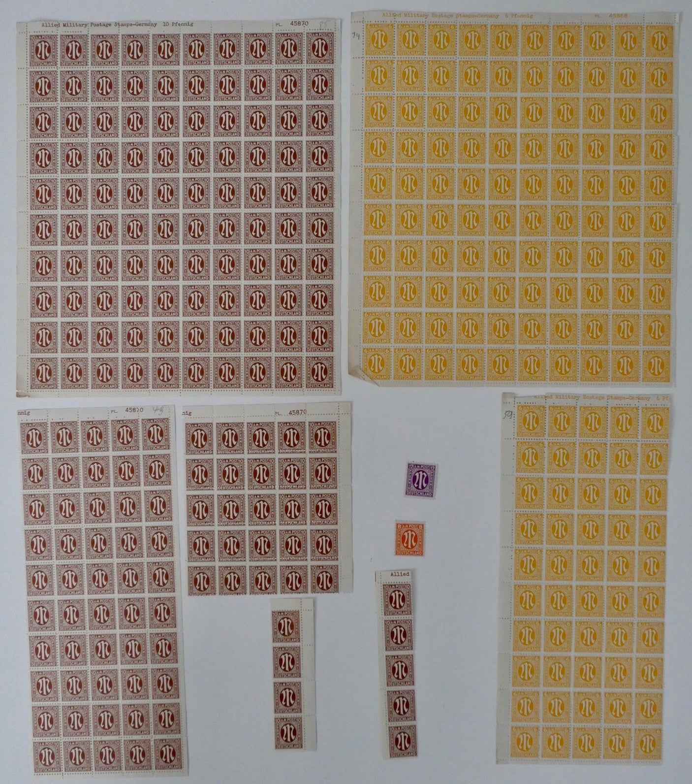 Großes Konvolut AM Post Postfisch Deutschland Briefmarken Bogen Bogenteile 1945