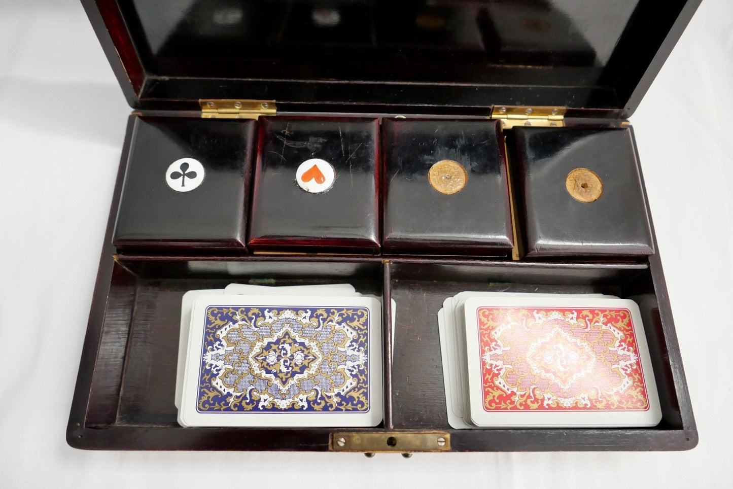 alte antike Schatulle Holzkassette Kartenspiel Holzkästchen Kartenaufbewahrung