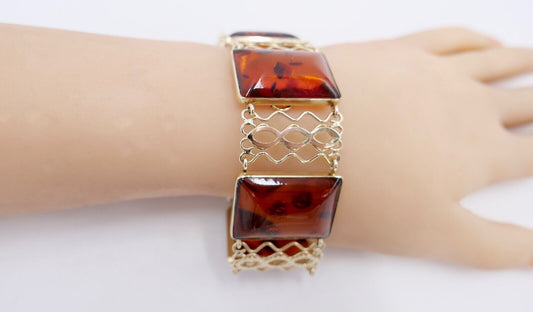 FISCHLAND Damen Bernstein Armband  Gelbgold 333 8K amber  19,3 cm