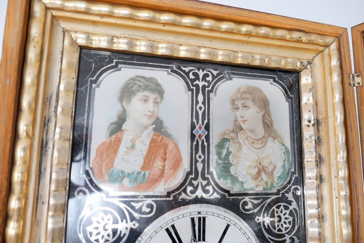 BIEDERMEIER antike Rahmenuhr Bilderuhr Wanduhr Portrait Frauen römische Ziffern