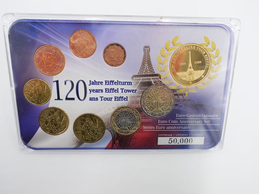 Gedenkset 120 J. Eiffelturm Frankreich Sonderprägung 2010 Euro Gedenktagssätze