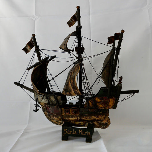 altes Holz Segelschiff Schiffsmodell " Santa Maria " Christoph Columbus 41x43 cm