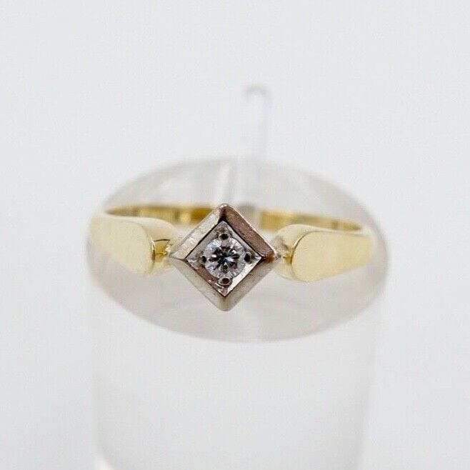 90er Jahre Solitär Ring Gelbgold Gold 585 14K Brillant 0,03 Ct Gr. 57 VVS F