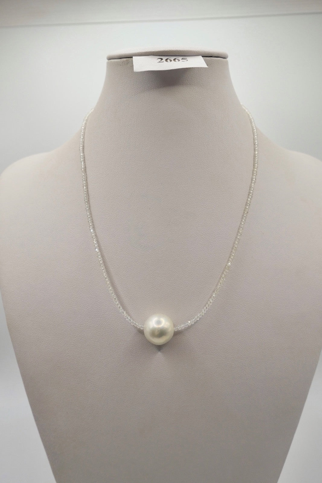 Elegante Kette mit großer Barockperle & Bergkristall 50 cm Silberverschluss