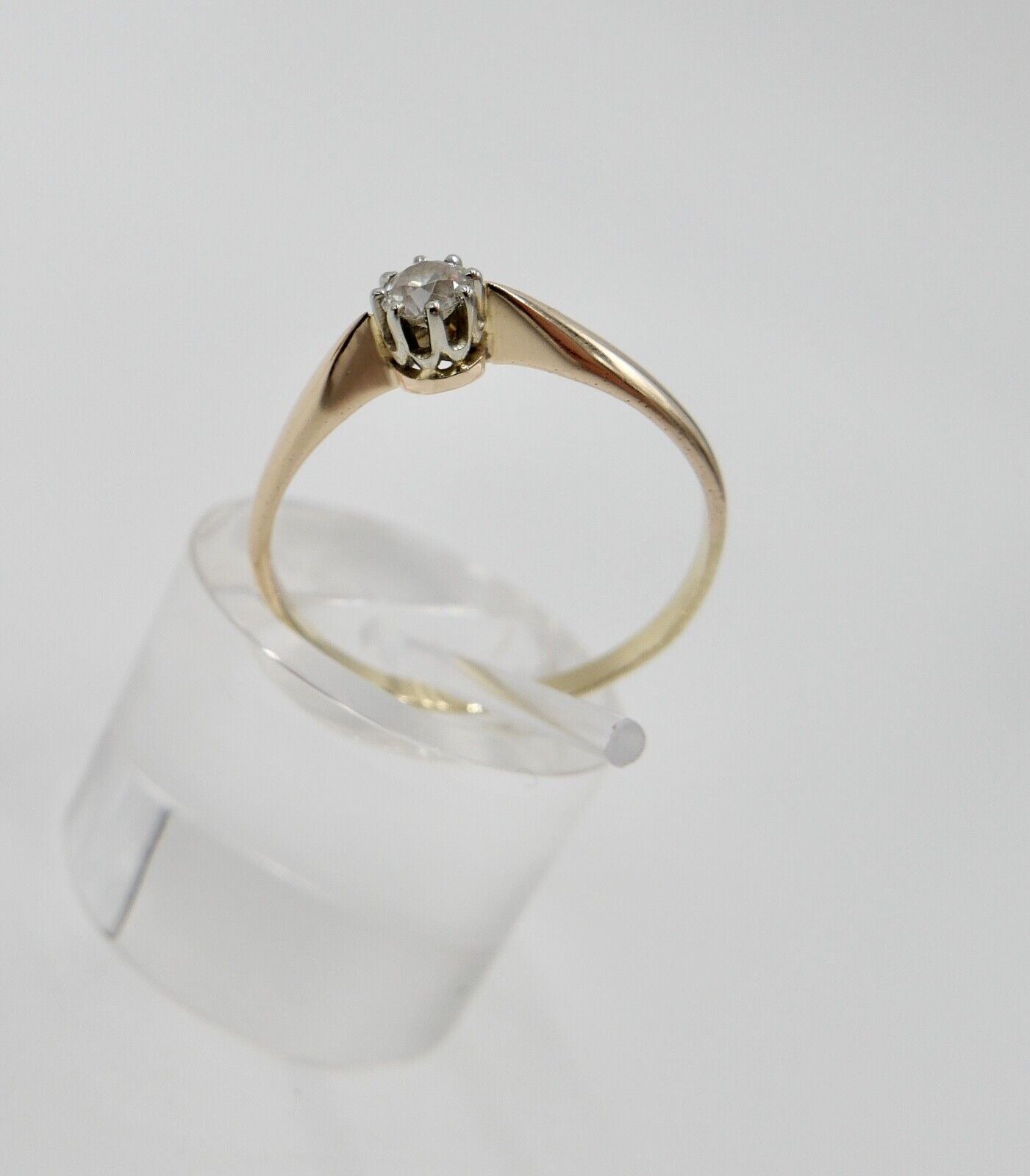 Alter Solitär Ring Gelbgold 585 14K Diamant 0,25 Ct / Gr. 60-61