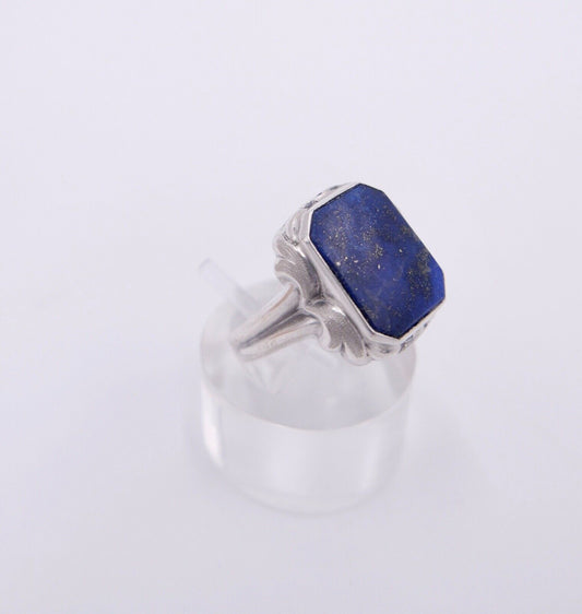 Massiver JUGENDSTIL Herren Damen Ring 835 Silber Gr. 54 Lapislazuli Lapis blau