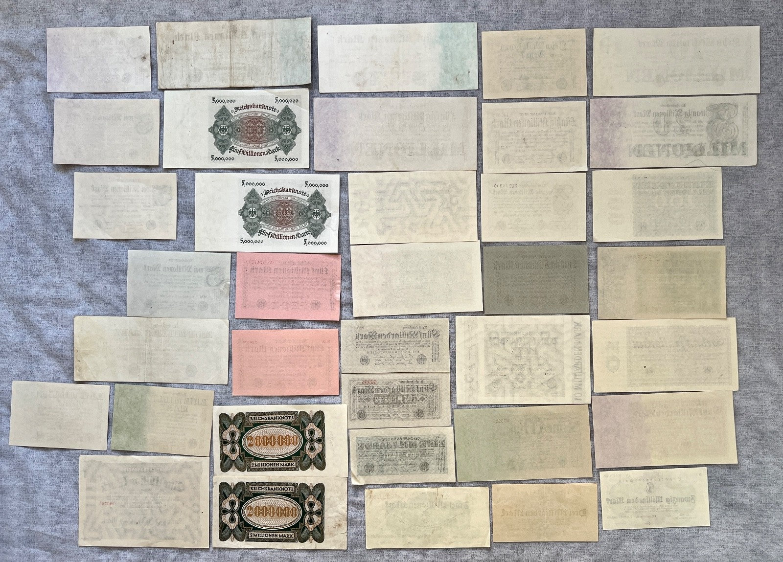 Posten 37x Inflation Geldscheine Banknoten Mio Mrd Mark UNC dt. Reich Ro. 111c