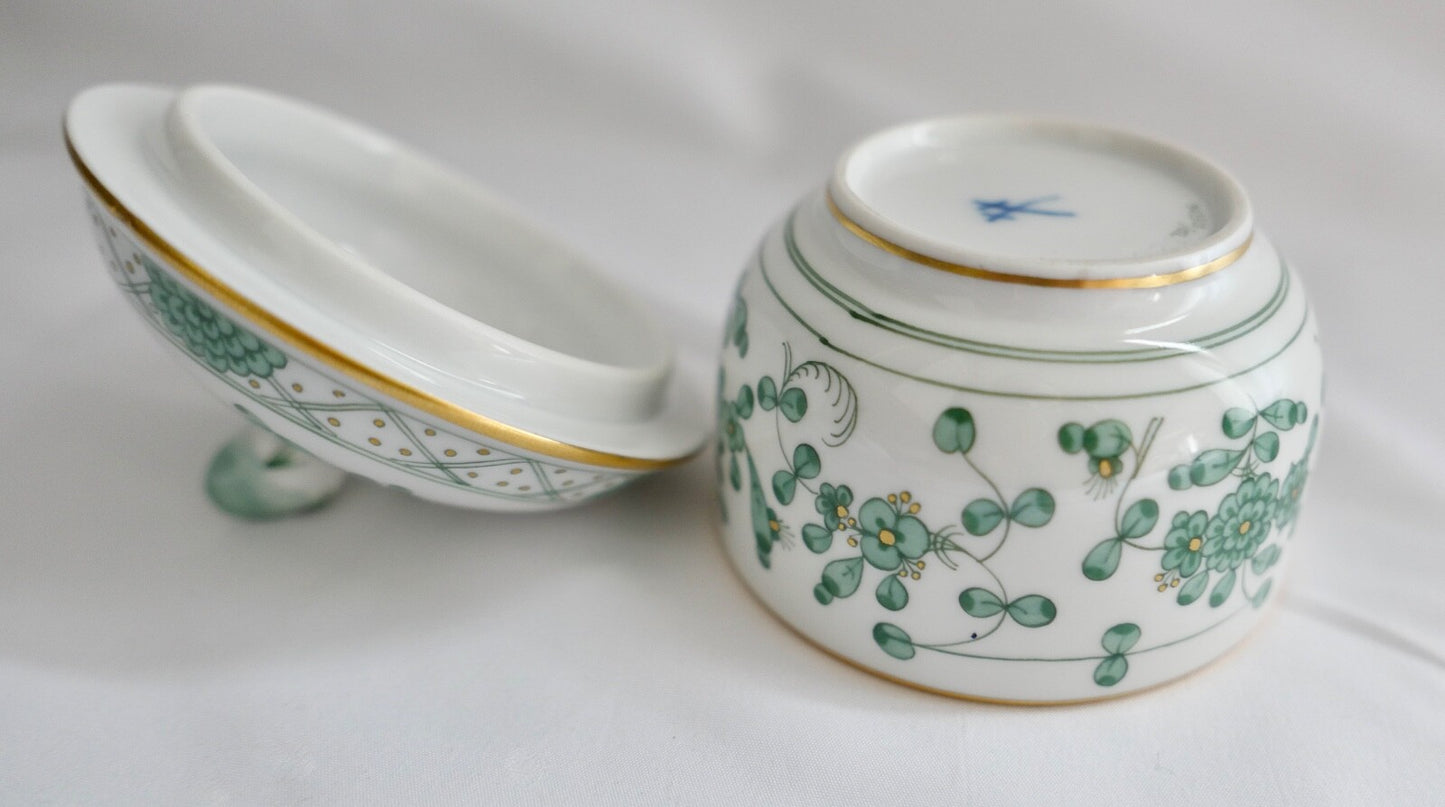 Meissen 1. Wahl Porzellan Zucker Dose Döschen  indisch grün reich