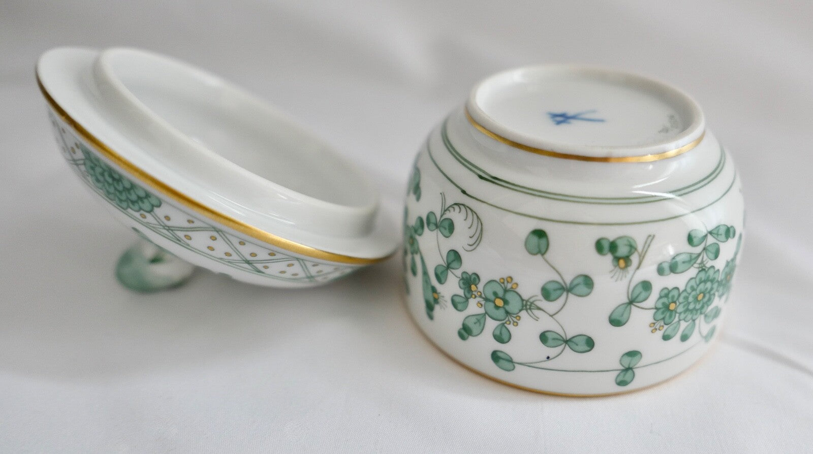 Meissen 1. Wahl Porzellan Zucker Dose Döschen  indisch grün reich
