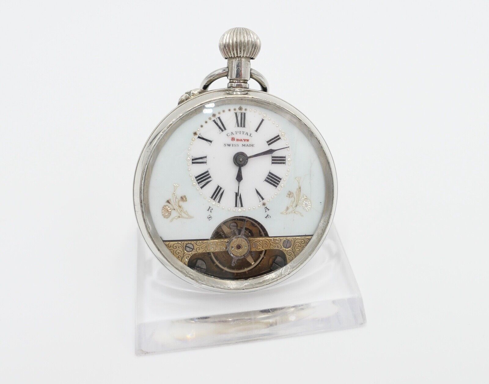 Antike Taschenuhr " CAPITAL " 8 Days pocket watch RAR selten TOP 43,5 mm