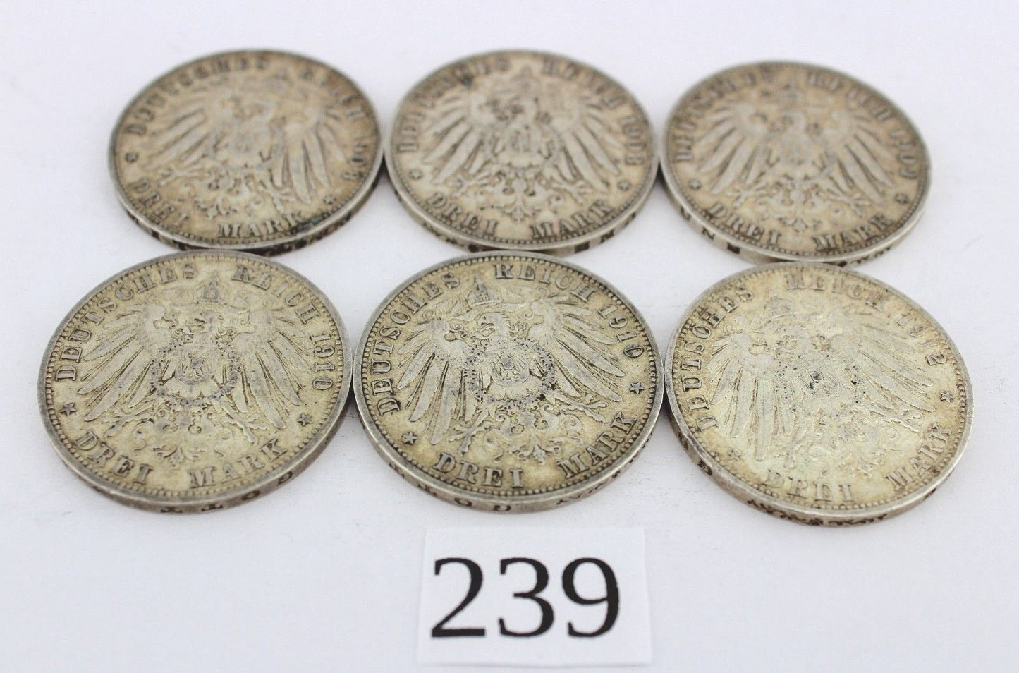 6x 3 Mark  " Wilhelm II " Preußen 1908 1909 1910 1912 A Jäger 103 Silber Münzen 