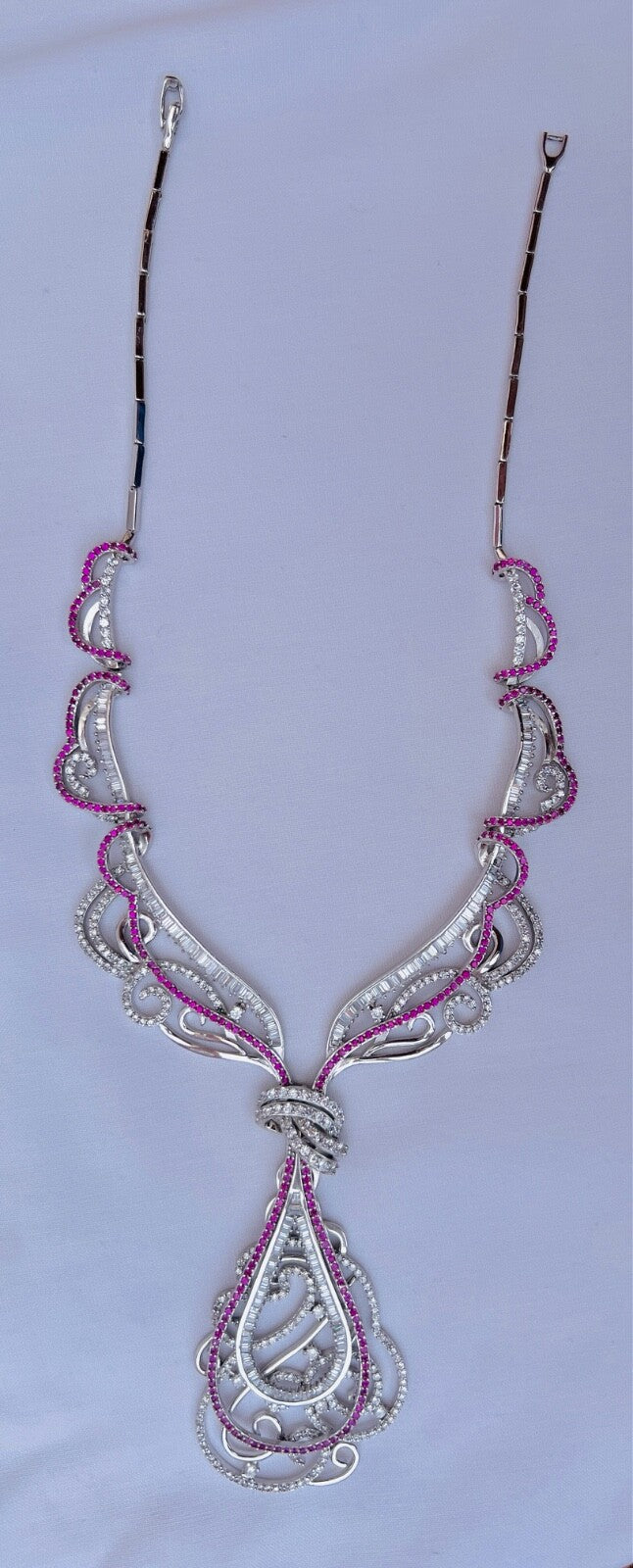 LUXURIÖSES 925 Silber Zirkonia Rubin Schmuck Set "Armband Ring Ohrringe Collier“ - Antikhandel-Stuttgart