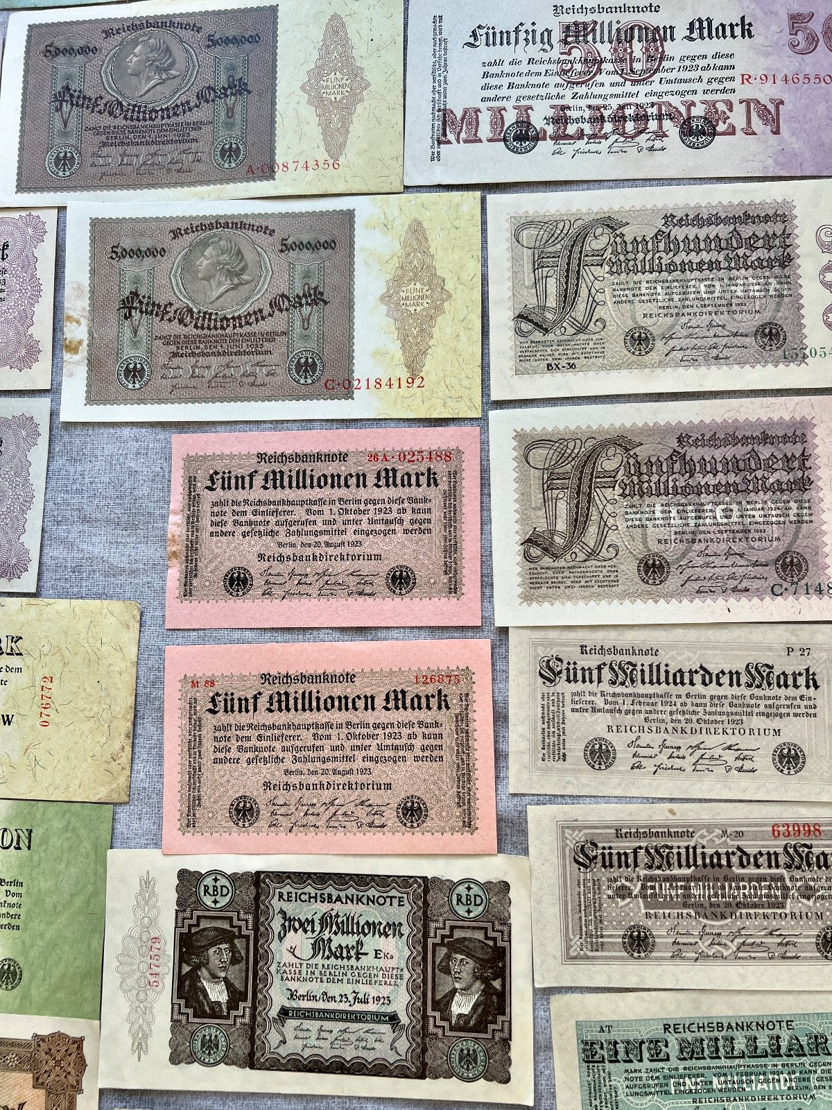 Posten 37x Inflation Geldscheine Banknoten Mio Mrd Mark UNC dt. Reich Ro. 111c