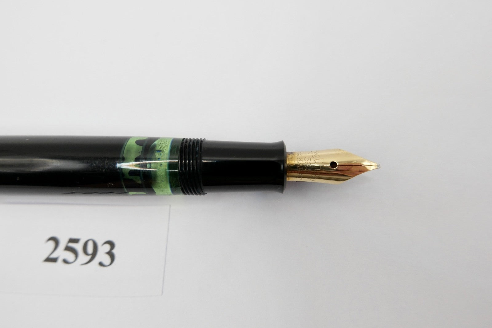 alter PELIKAN Kolbenfüller Füller 585 14K Gold Feder OB dunkelgrün ohne Deckel