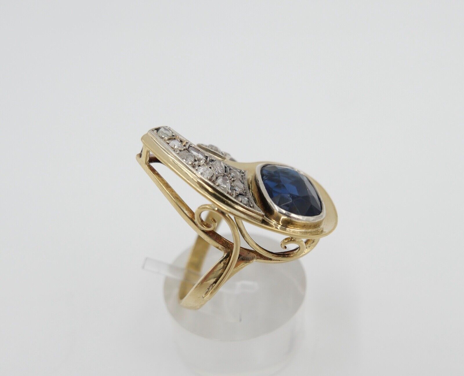 Extravaganter Diamant Damen Gold Ring 585 14K mit blau Stein Gr. 57-58