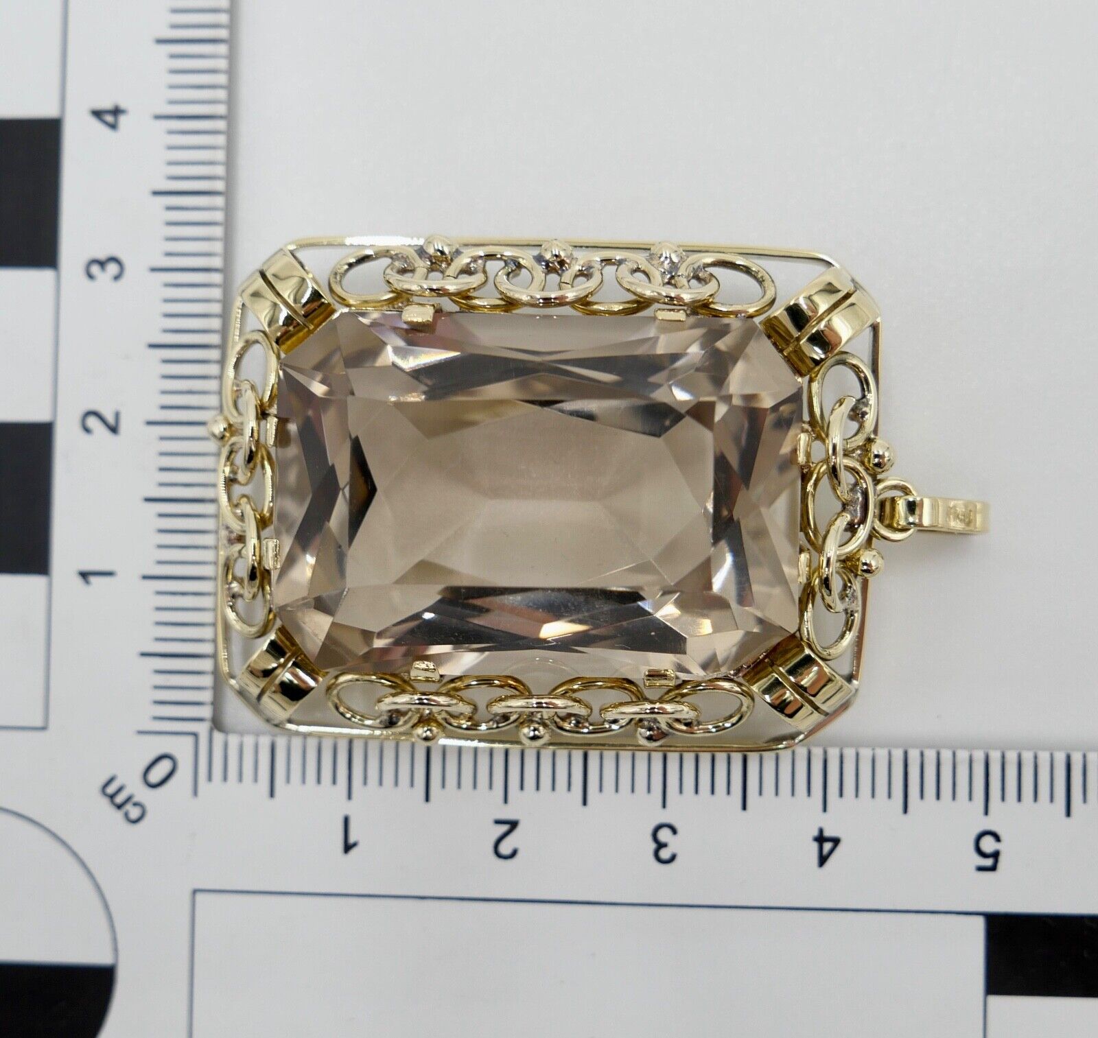 XXL Rauchquarz Anhänger 585 / 14K Gelbgold 40x31mm im Scheren Schliff 68,7 Ct