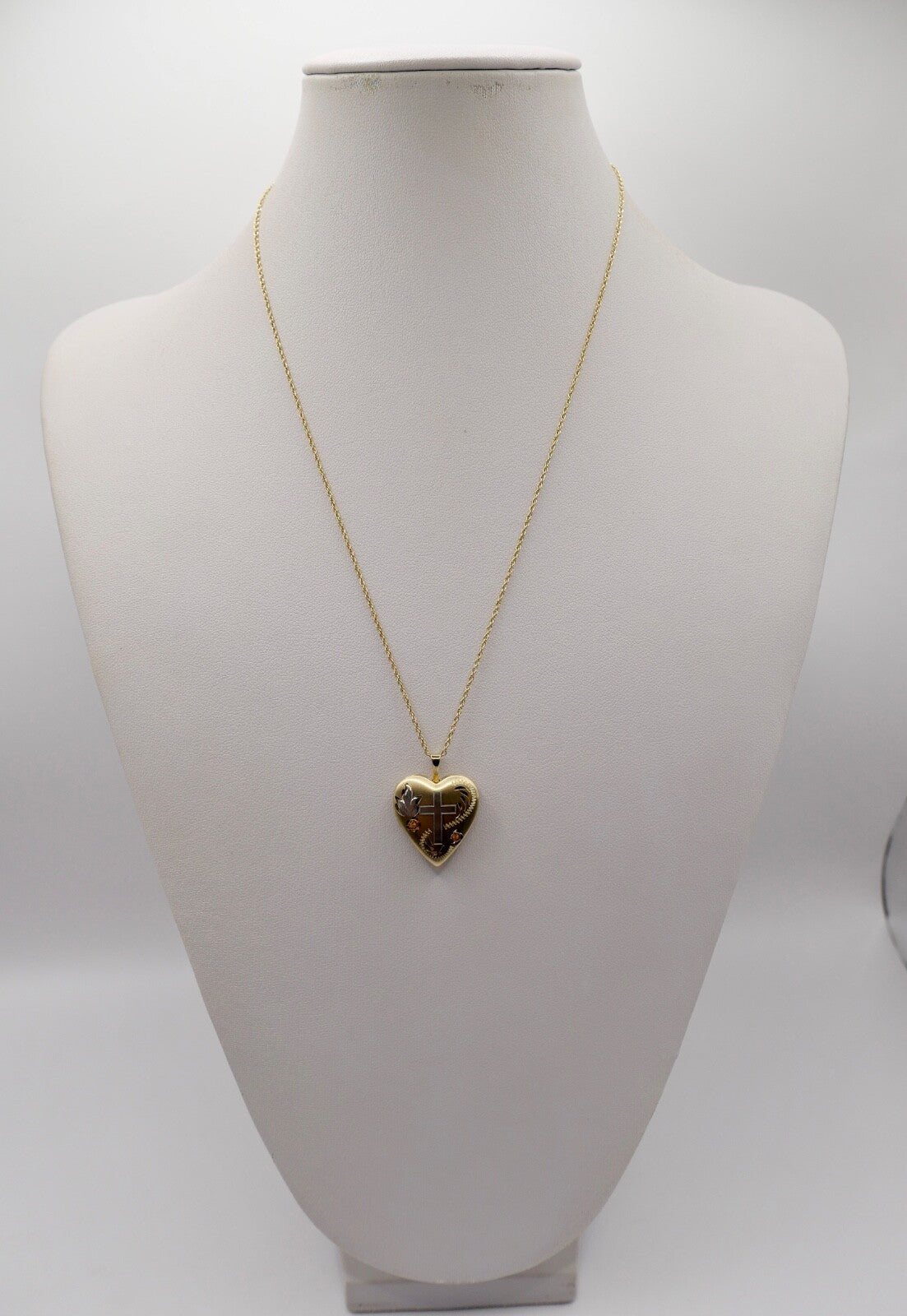 60er Kette 14K GF Herz Anhänger Christlichem Kreuz USA Foto Medaillon NEUwertig