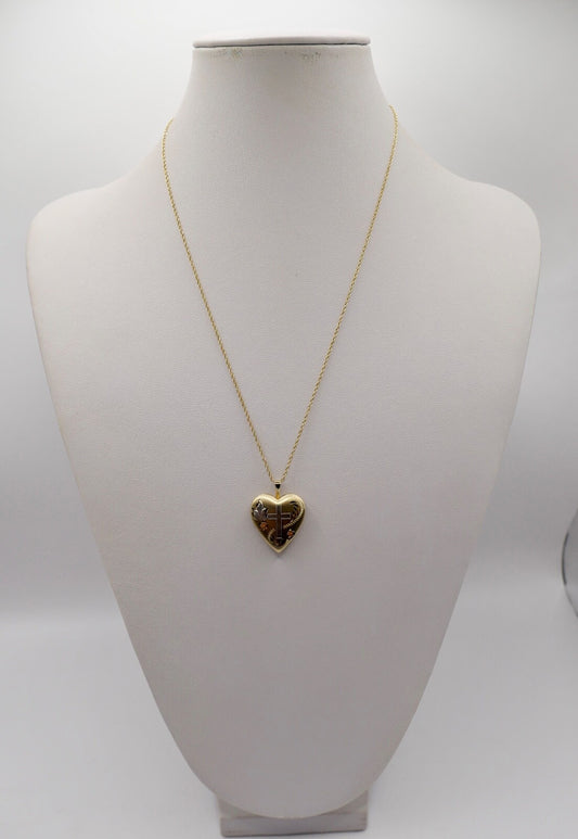 60er Kette 14K GF Herz Anhänger Christlichem Kreuz USA Foto Medaillon NEUwertig