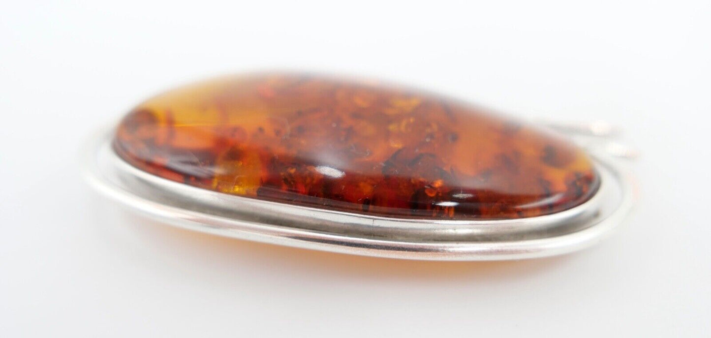 Große alter Bernstein Brosche versilbert Amber 8 cm 