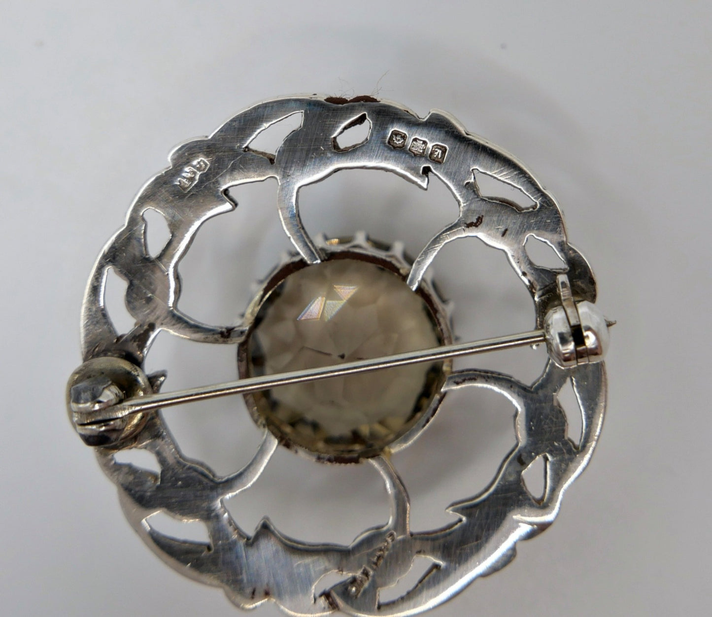 Vintage Thomas Ebbutt Schottland Silber Brosche Distel Rauchquarz Edinburgh TKE