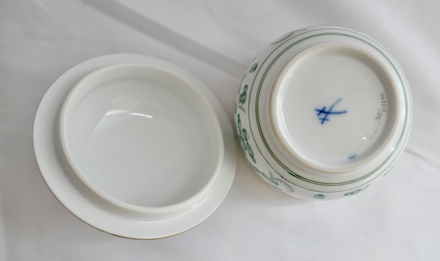 Meissen 1. Wahl Porzellan Zucker Dose Döschen  indisch grün reich