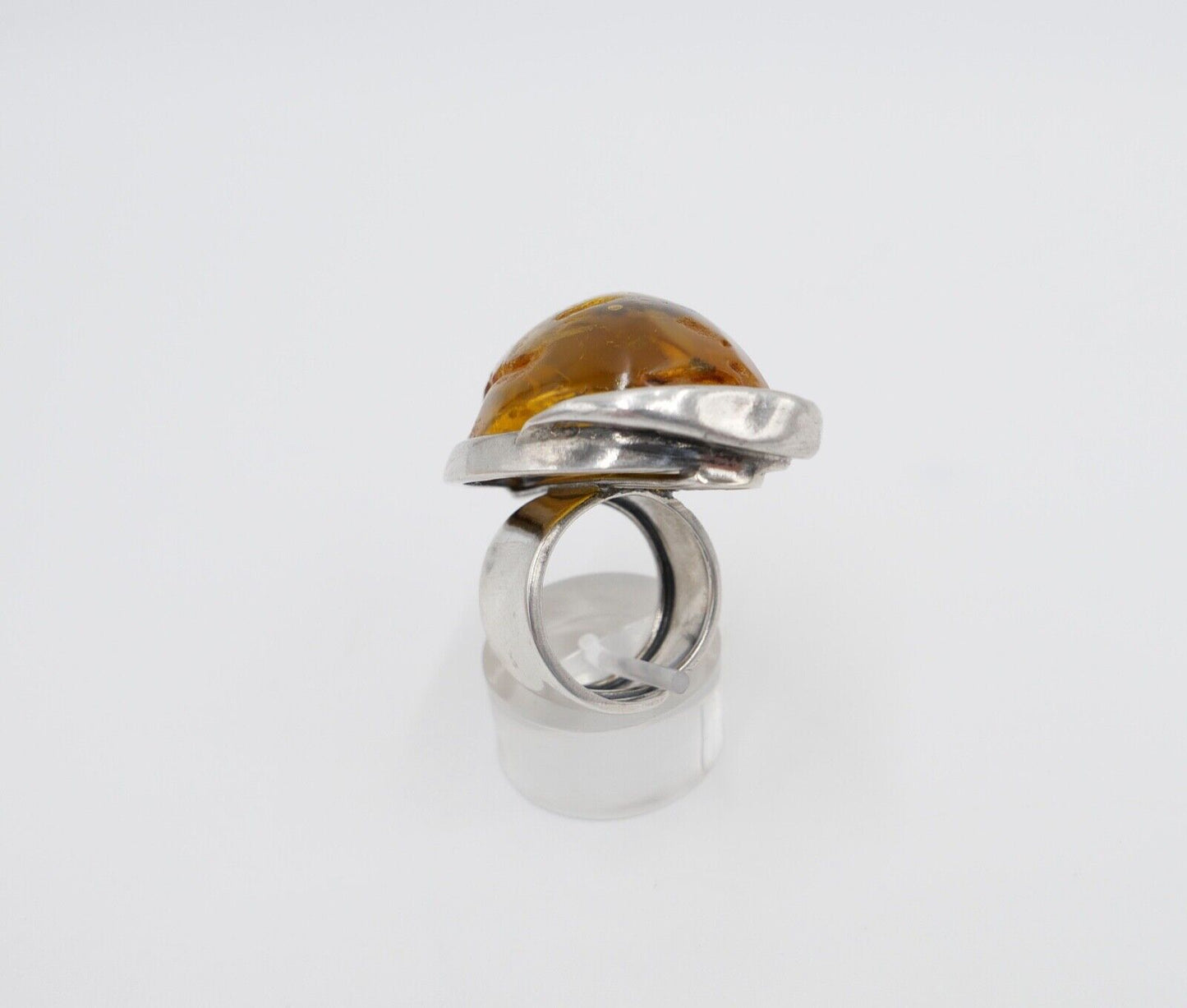 80er Jahre Designer Ring Bernstein Silber 925 Gr. 58 Frauenkopf G Danzig Polen